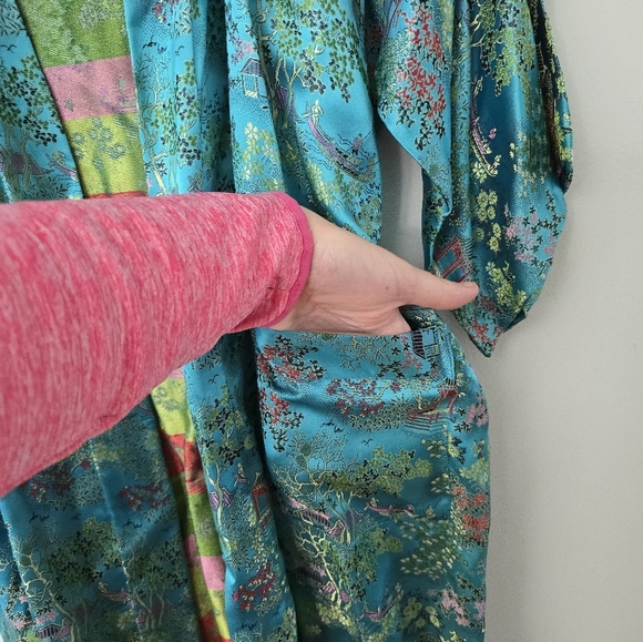 Peony Brand Kimono Robe Womens S Blue Satin Shanghai Vintage Chinese Jacket - Picture 5 of 14